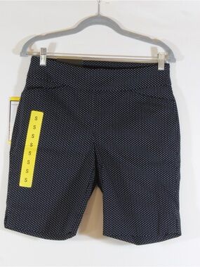 Hilary Radley Women's Black White Microdot Pull-On Bermuda Shorts NWT